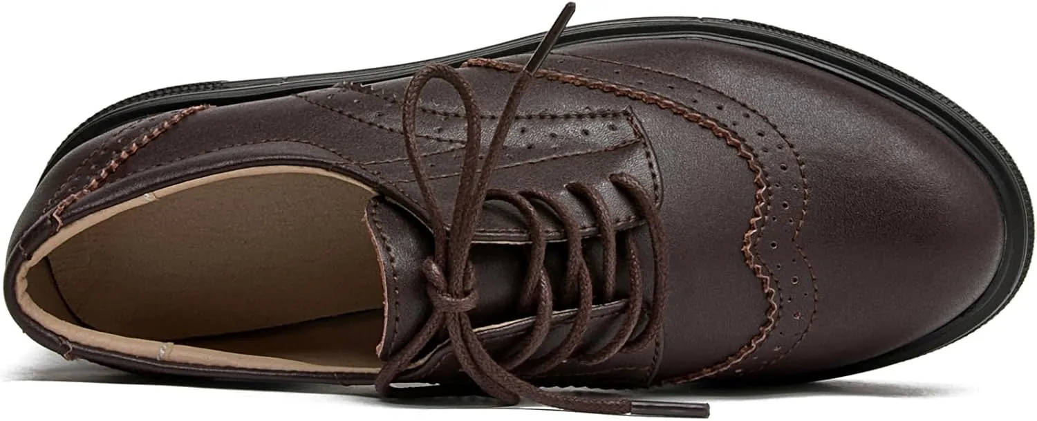 WUIWUIYU Womens Casual Patent Leather Lace-Up British Style Platform Brogues Oxford Saddle Shoes