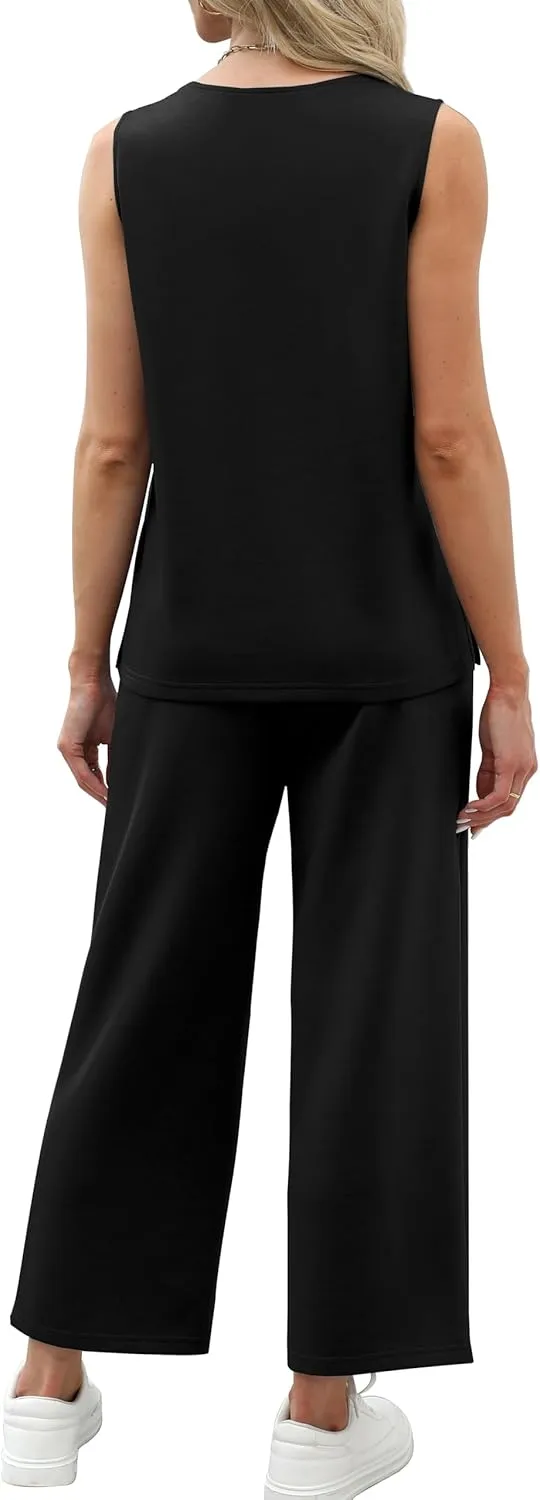 XIEERDUO Two Piece Sets for Women Summer Vacation Travel Outfits V Neck Lounge Matching Sets