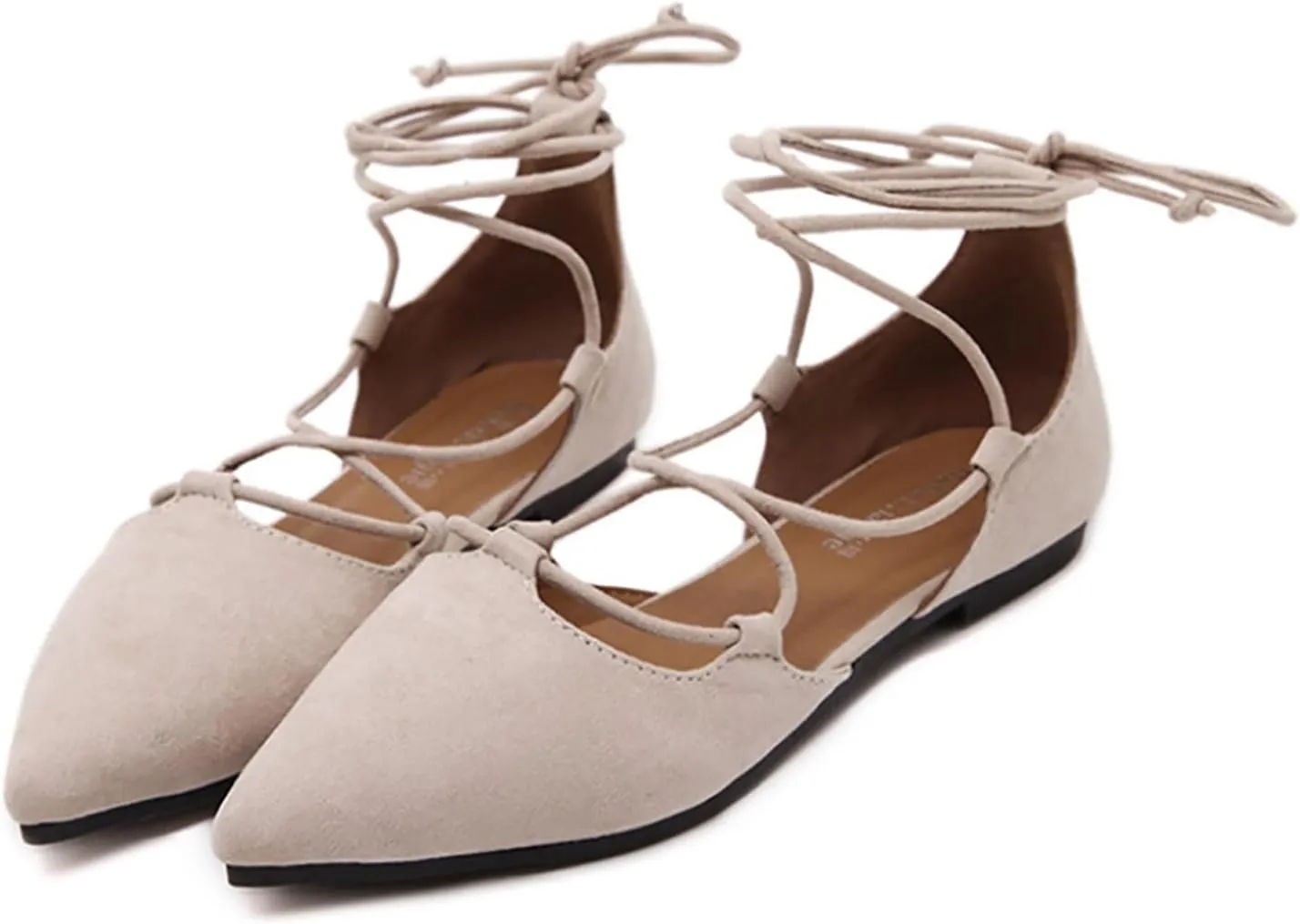 YIBLBOX Womens Sandal Pointy Toe Ankle Strap Wrap Ballet Flats Lace Up Wedding Party Sandals
