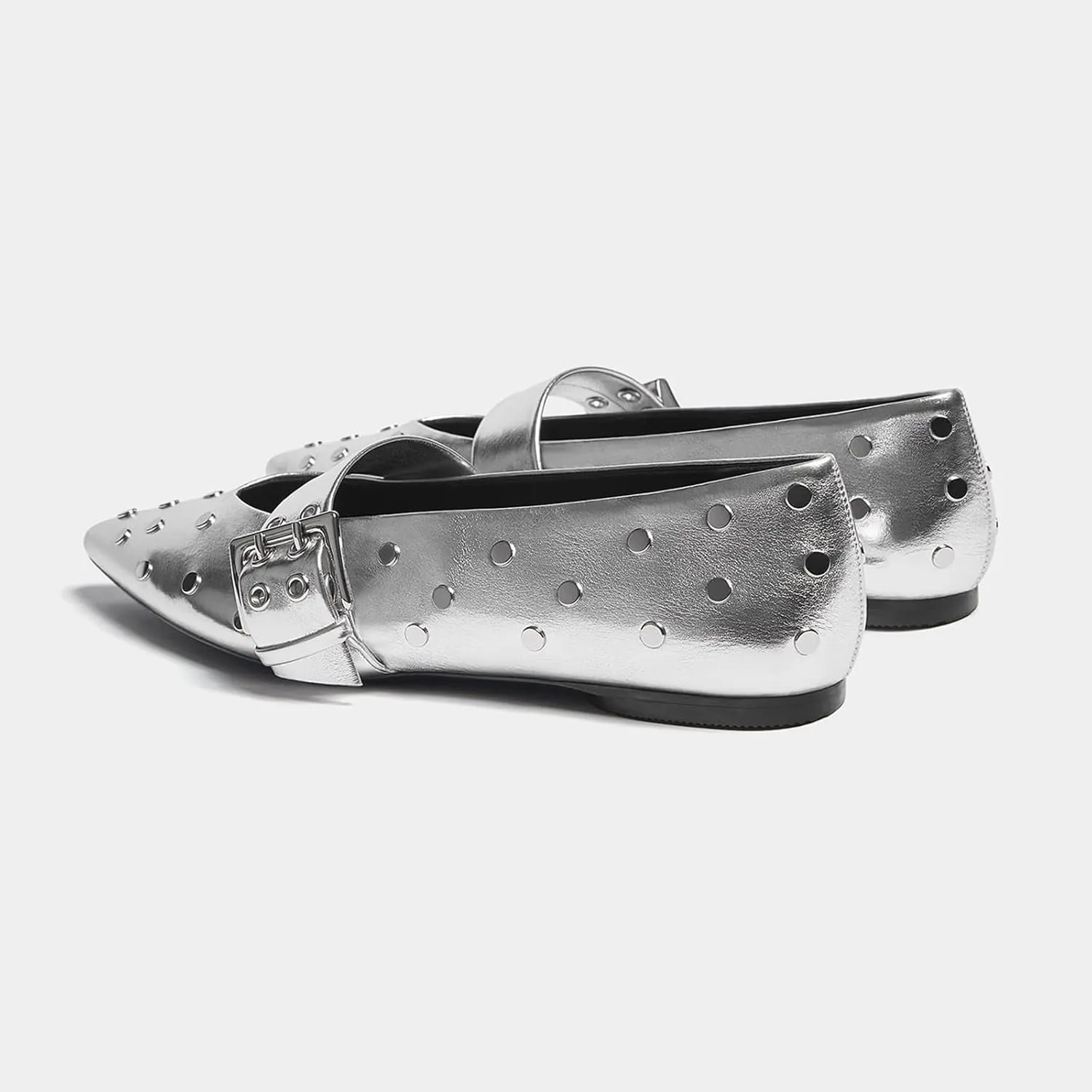 Yishaweiqi Studs Buckle Strap Ballet Flats Shoes for Women Pointed Toe Ballerina Shoes Mary Jane Flats Comfortable Casual Drive Shoes