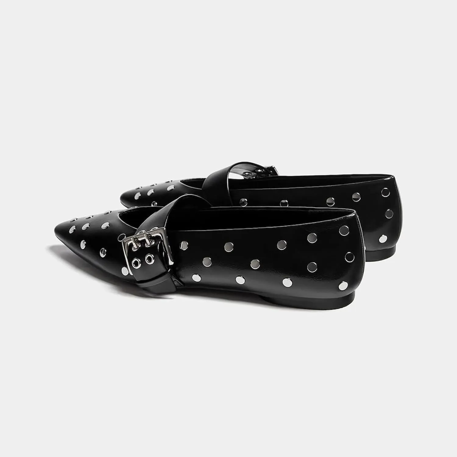 Yishaweiqi Studs Buckle Strap Ballet Flats Shoes for Women Pointed Toe Ballerina Shoes Mary Jane Flats Comfortable Casual Drive Shoes