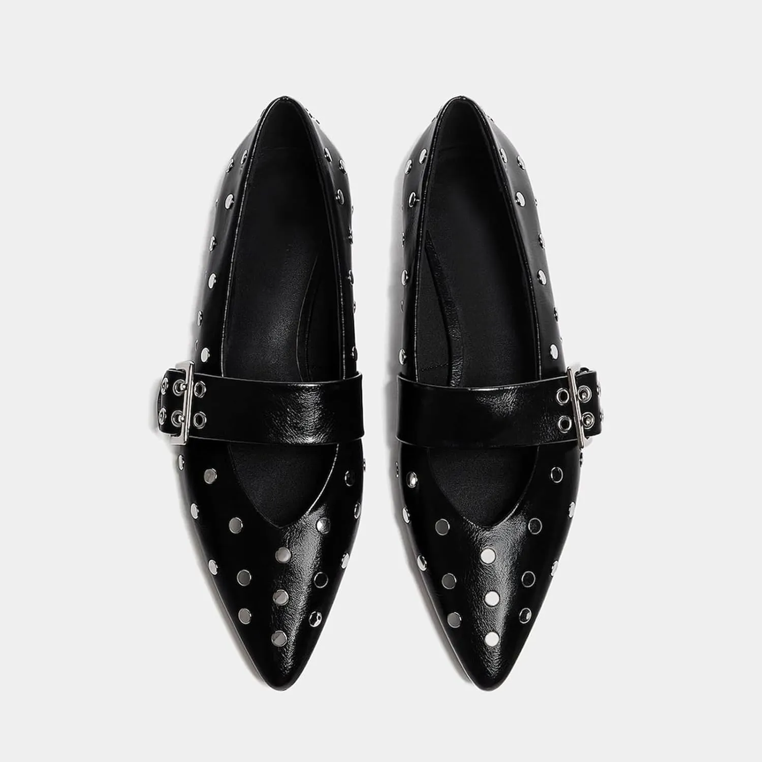 Yishaweiqi Studs Buckle Strap Ballet Flats Shoes for Women Pointed Toe Ballerina Shoes Mary Jane Flats Comfortable Casual Drive Shoes