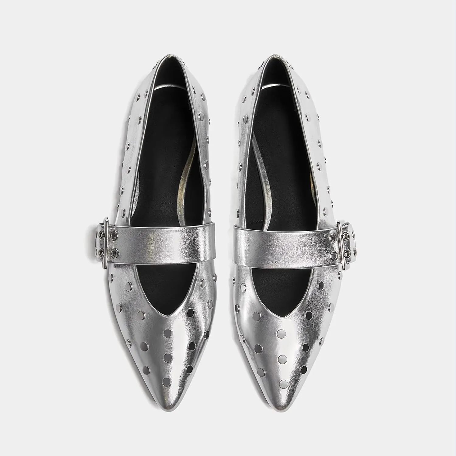 Yishaweiqi Studs Buckle Strap Ballet Flats Shoes for Women Pointed Toe Ballerina Shoes Mary Jane Flats Comfortable Casual Drive Shoes