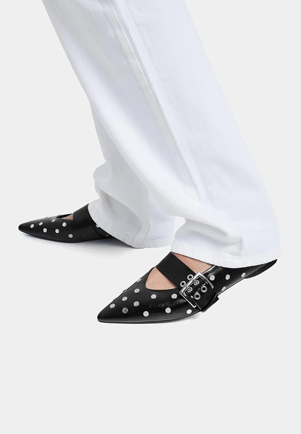 Yishaweiqi Studs Buckle Strap Ballet Flats Shoes for Women Pointed Toe Ballerina Shoes Mary Jane Flats Comfortable Casual Drive Shoes