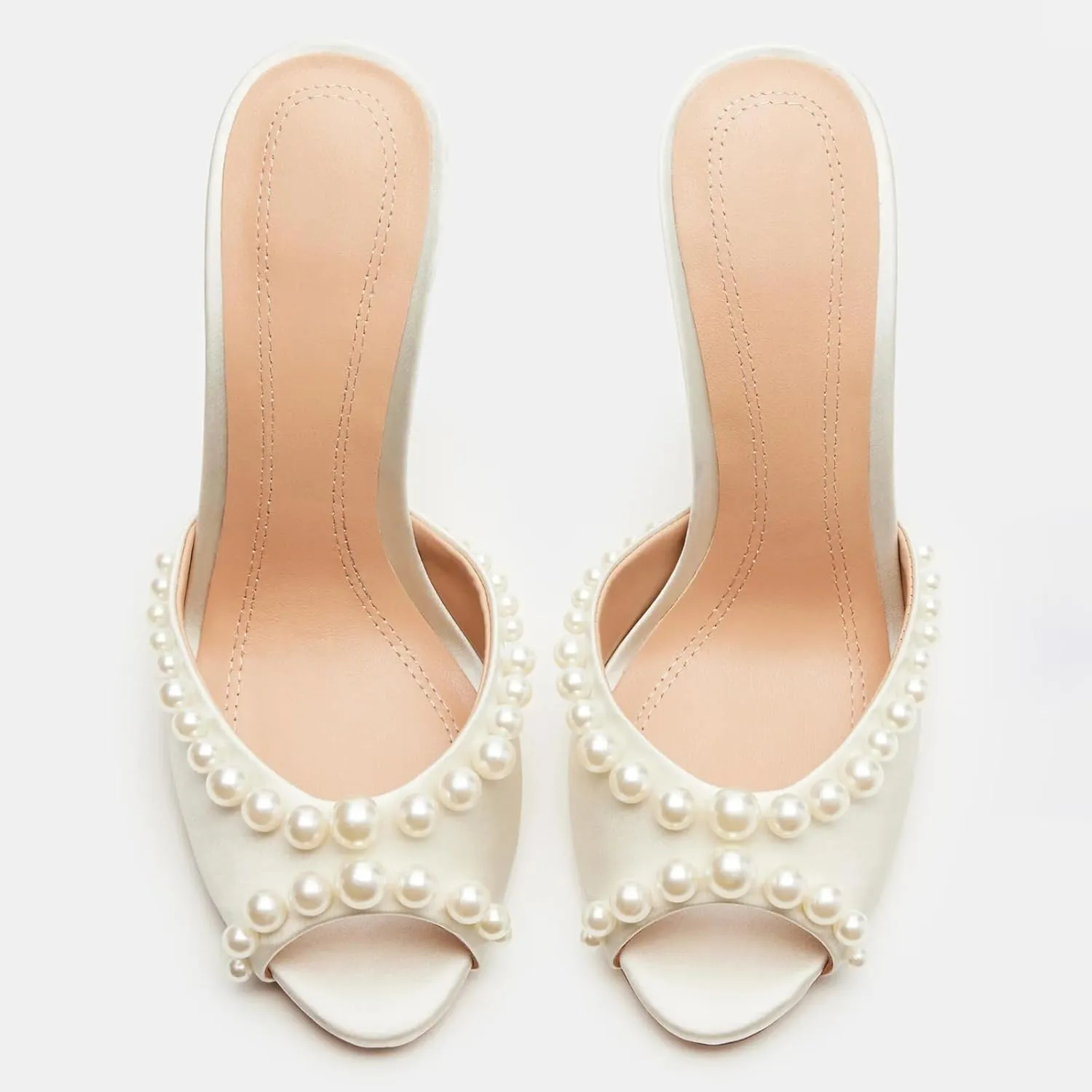 Yishaweiqi Women's Mesh Heeled Sandals Peep Toe Mules Slip on Stiletto High Heels Dress Sexy Slide Sandals