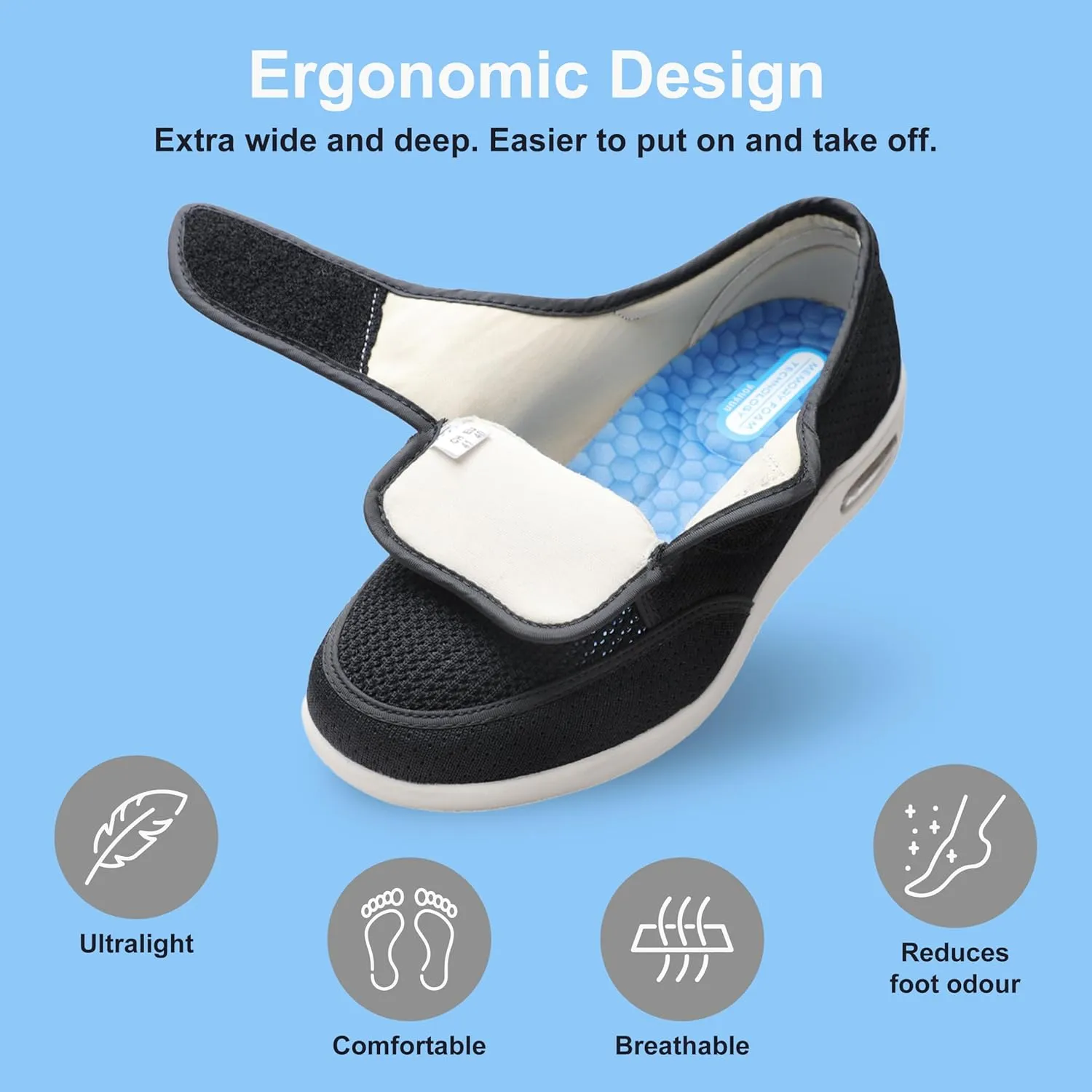 youyun Diabetic Shoes for Men Wide Width Elderly Men's Diabetic Shoes Adjustable Closure Breathable Lightweight Non Slip Air Cushion Sneakers for Swollen Feet Edema