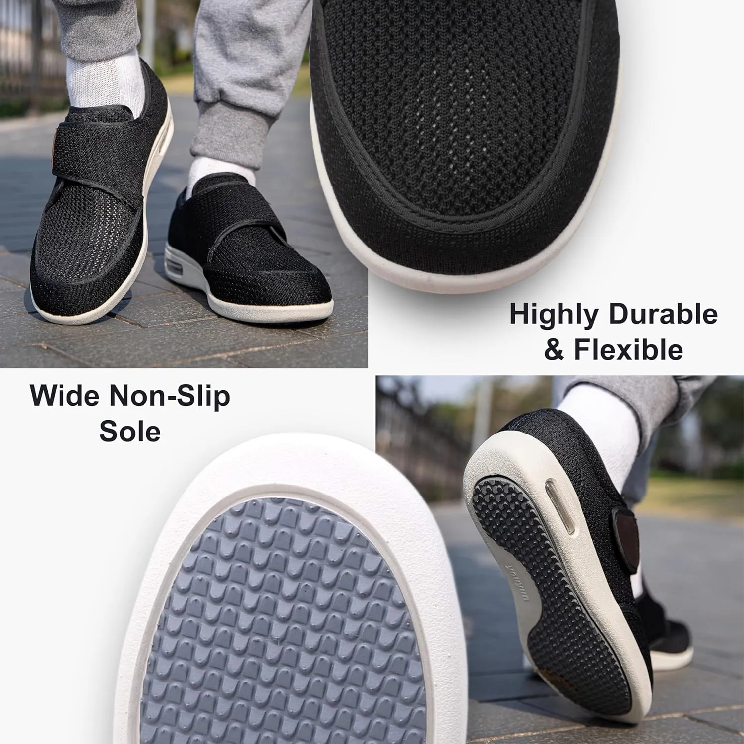 youyun Diabetic Shoes for Men Wide Width Elderly Men's Diabetic Shoes Adjustable Closure Breathable Lightweight Non Slip Air Cushion Sneakers for Swollen Feet Edema