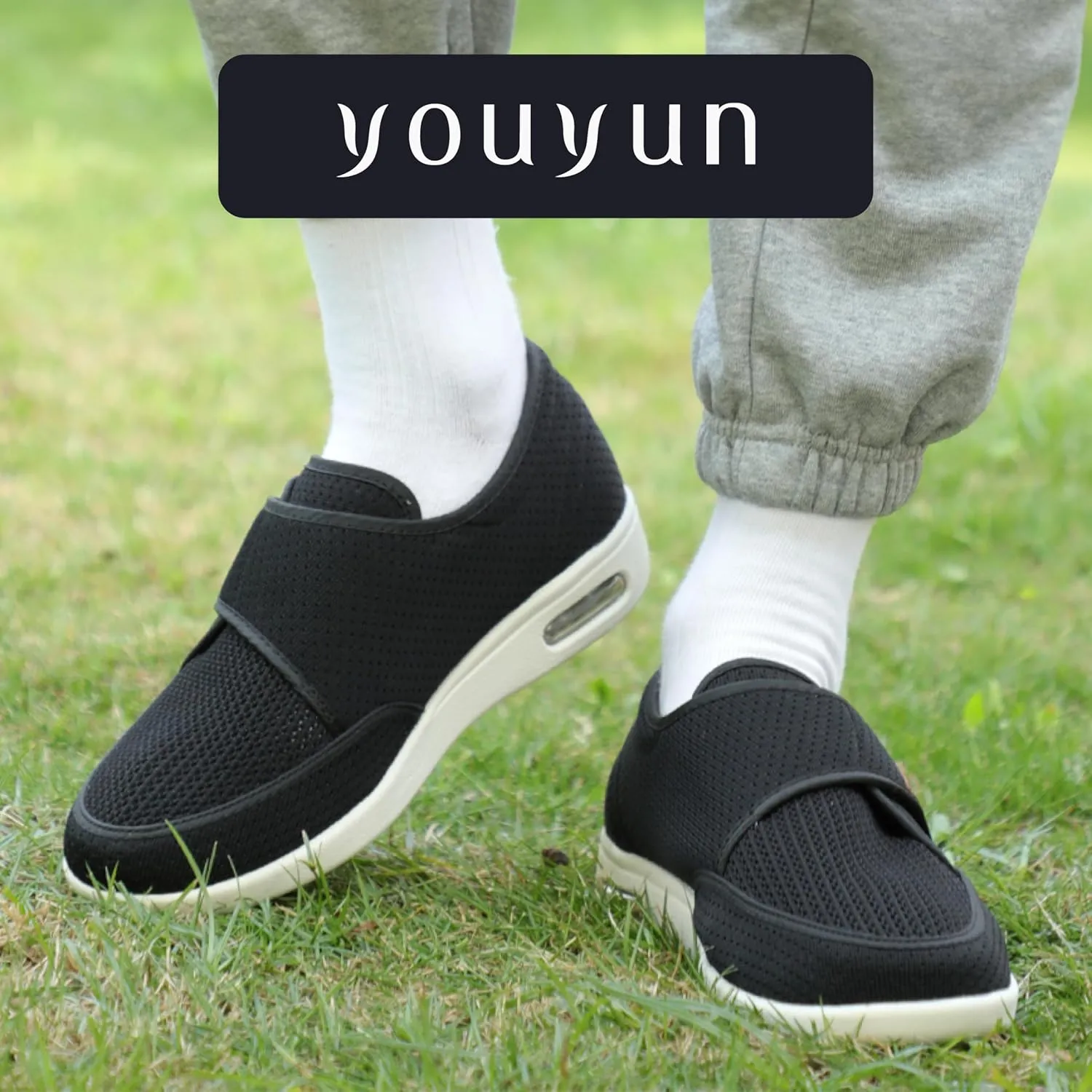 youyun Diabetic Shoes for Men Wide Width Elderly Men's Diabetic Shoes Adjustable Closure Breathable Lightweight Non Slip Air Cushion Sneakers for Swollen Feet Edema