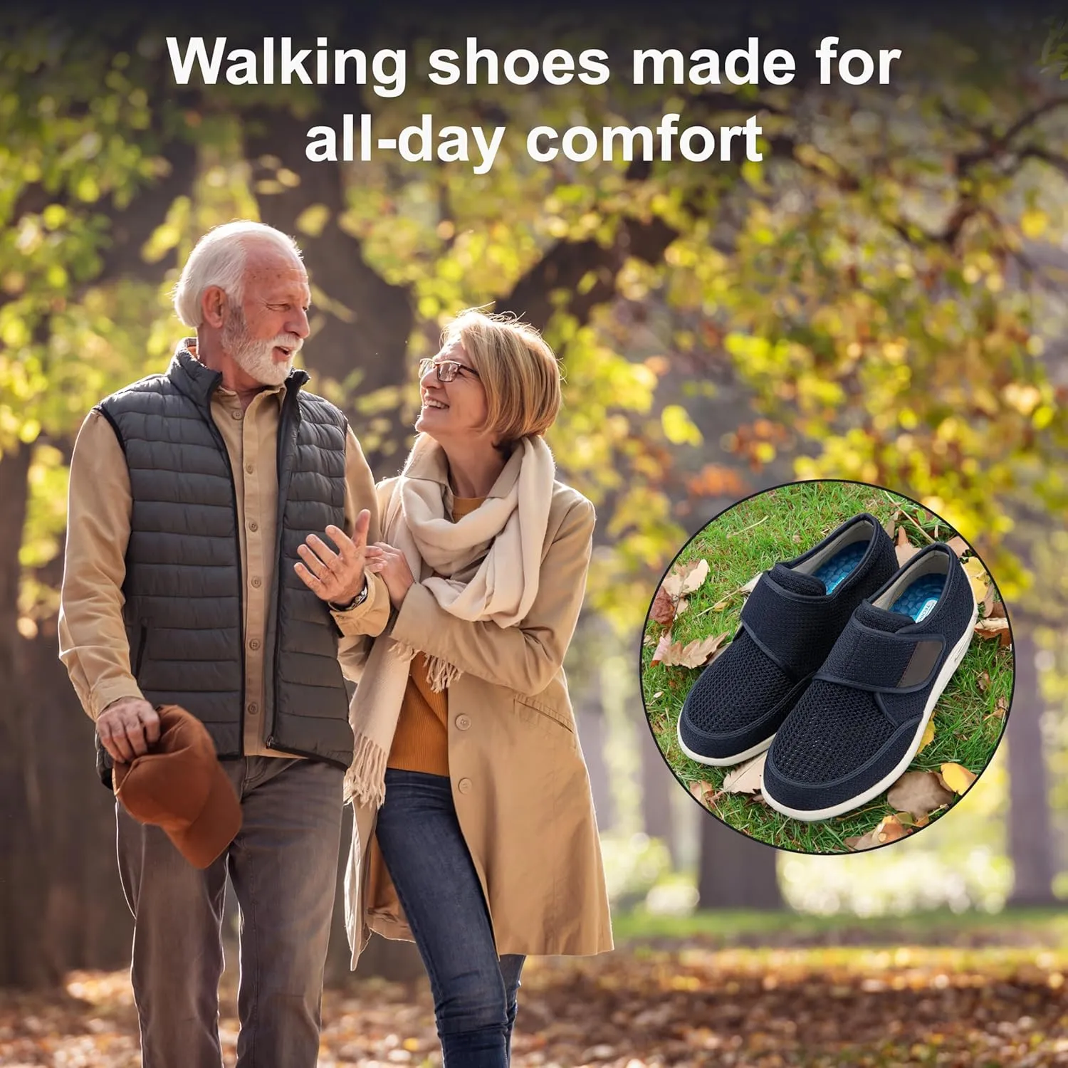 youyun Diabetic Shoes for Men Wide Width Elderly Men's Diabetic Shoes Adjustable Closure Breathable Lightweight Non Slip Air Cushion Sneakers for Swollen Feet Edema