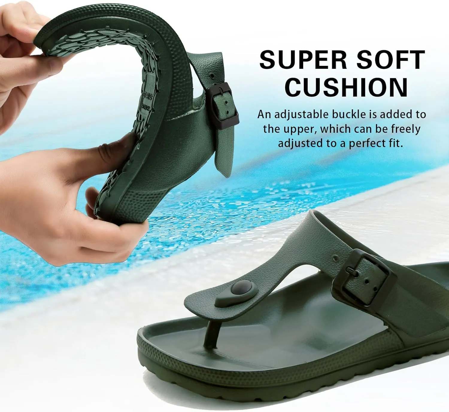 YUHITYGZGS Comfort Footbed EVA Thong Sandals for Women and Men Flip Flop with Arch Support Slip On Indoor Outdoor for Summer Beach Slides Adjustable Buckle