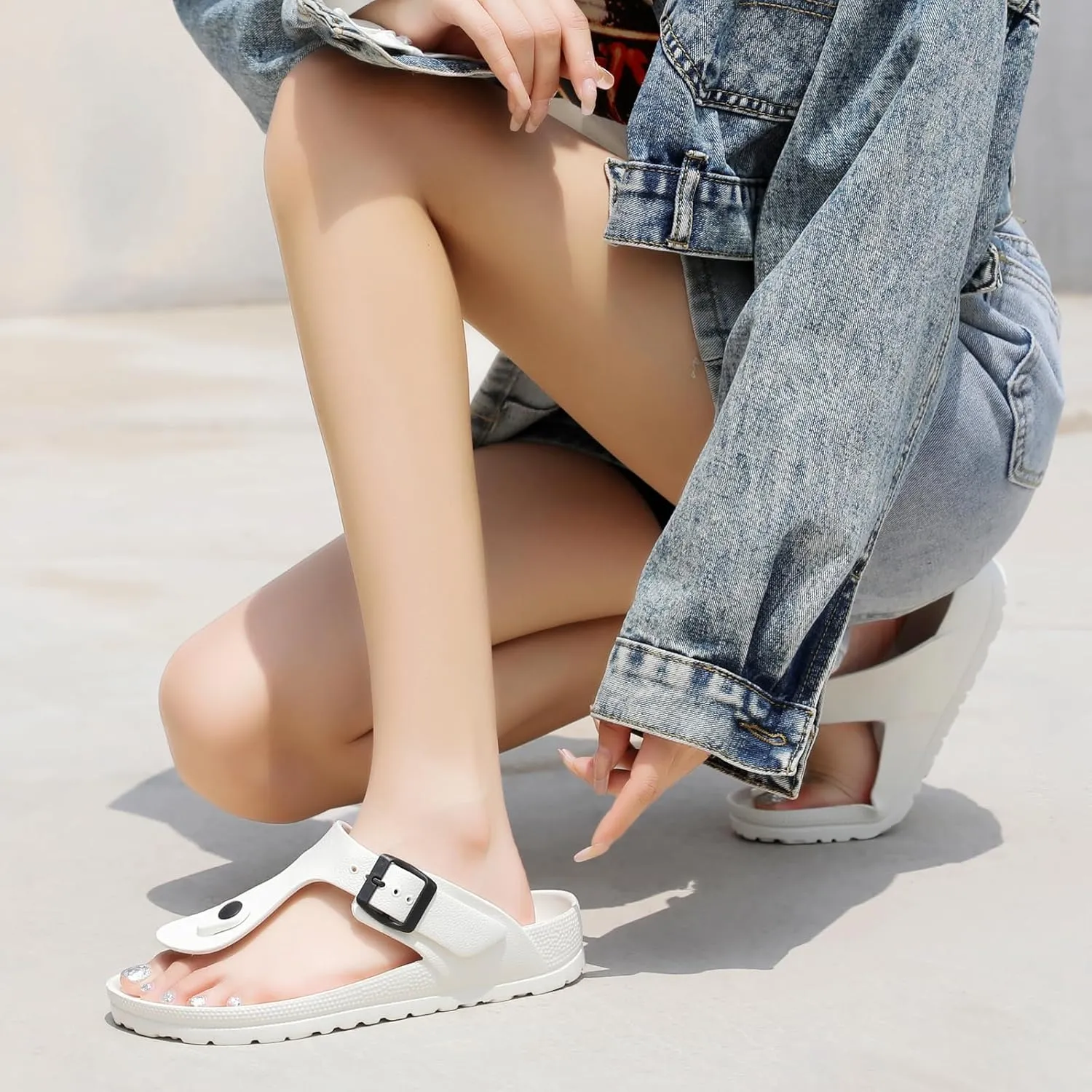YUHITYGZGS Comfort Footbed EVA Thong Sandals for Women and Men Flip Flop with Arch Support Slip On Indoor Outdoor for Summer Beach Slides Adjustable Buckle