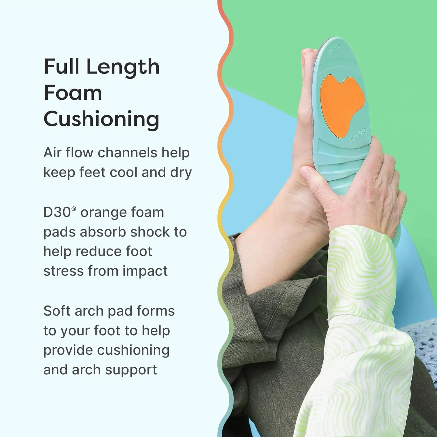 ZenToes Diabetic Cushioned Insoles for Men and Women, Shock Absorbing Plastazote Foam Pads for Plantar Fasciitis, Metatarsalgia, Morton's Neuroma Relief - 1 Pair (M8/W9.5)