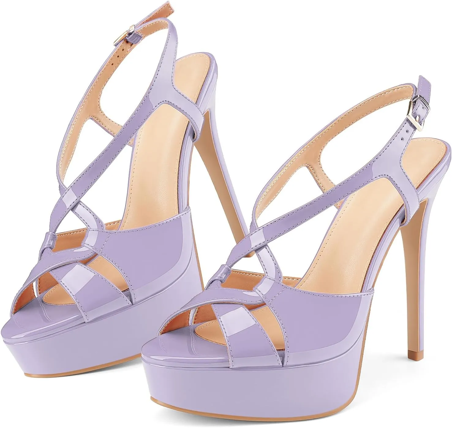 Z.Oufeier Women’s Cross Ankle Strap Slingback Sandals Platform High Stiletto Strappy Heels Open Peep Toe Buckle Summer Dress Sexy Wedding Shoes