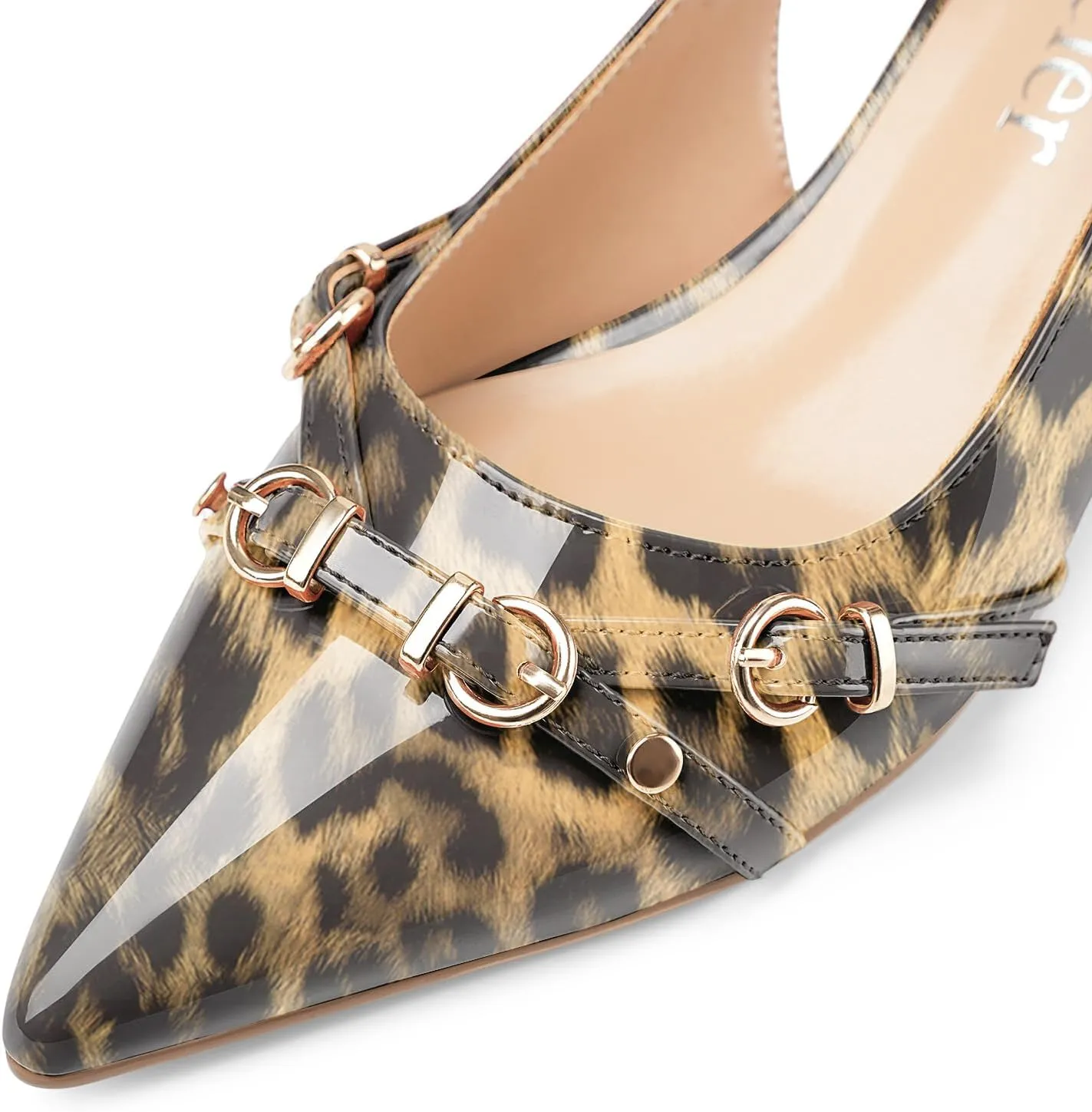 Z.Oufeier Women's Slingback Low Kitten Heels Closed Pointed Toe Buckle Straps Heeled Sandals Sexy Leather Dressy Shoes Pumps