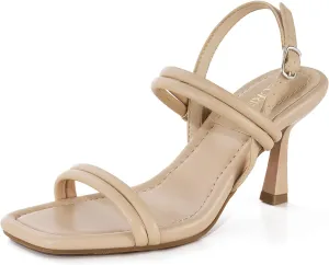 ZURIN Womens Strappy Sandals Stiletto Heels Square Open Toe Ankle Strap Dress Shoes 3 Inch Kitten Heeled Sandals for Wedding Bridal Evening Party Prom Summer
